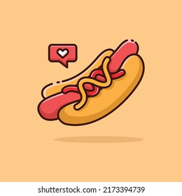 Illustration vector graphic of Hot Dog. Hot Dog minimalist style isolated on an orange background. The illustration is suitable for web landing pages, banners, flyers, stickers, cards, etc.