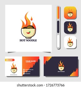 Illustration vector graphic of hot noodle fire in the bowl with business card and icon simple design fit for your logo design,brand identity