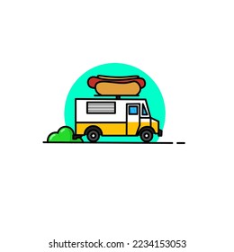 illustration vector graphic of hotdog truck perfect for logos, icons, designs, posters, flyers, and advertisements 