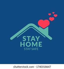 Illustration vector graphic of the house and heart symbol inside the text Stay Home save life isolated on blue background. Stay home and Stay safe to prevent spread of COVID-19 outbreak concepts.