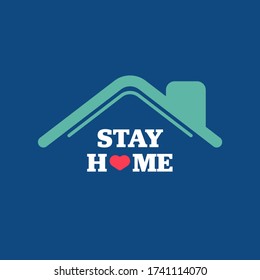 Illustration vector graphic of the house and heart symbol inside the text Stay Home save life isolated on blue background. Stay home and Stay safe to prevent spread of COVID-19 outbreak concepts.