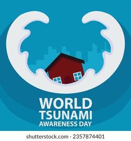 illustration vector graphic of a house was hit by the tsunami waves, perfect for international day, world tsunami awareness day, celebrate, greeting card, etc.