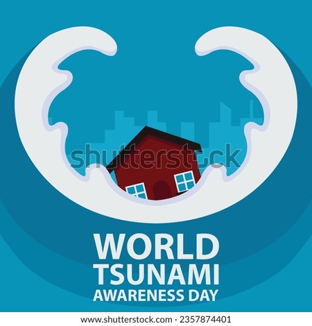 illustration vector graphic of a house was hit by the tsunami waves, perfect for international day, world tsunami awareness day, celebrate, greeting card, etc.