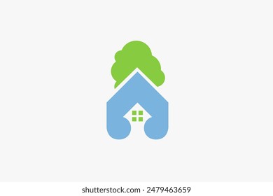 Illustration vector graphic of house, tree, and arrow up. Good for logo