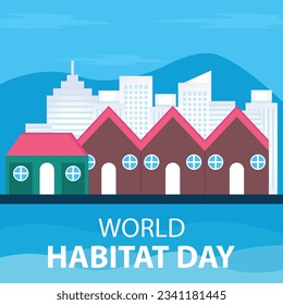 illustration vector graphic of houses and skyscrapers on the beach, perfect for international day, world habitat day, celebrate, greeting card, etc.