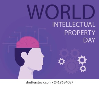 illustration vector graphic of The human head looks half the brain organ, showing gear, perfect for international day, world intellectual property day, celebrate, greeting card, etc.
