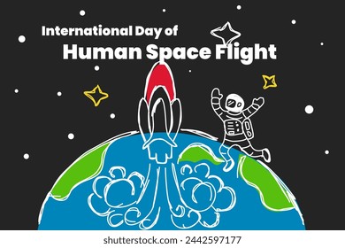 Illustration vector graphic of human space flight day. Good for poster or background