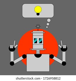 Illustration vector graphic of Humanly Robot celebrate after find the ideas. Good for creativity, digital, big data, virtual task, artificial intelligent, internet, etc.