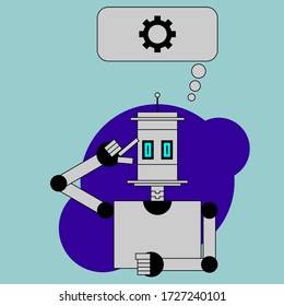 Gráfico vectorial de ilustración de Humanly Robot haciendo pensamiento. Bueno para la creatividad, digital, tecnológica, artificial inteligente, internet, etc.