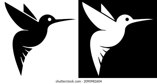 Illustration vector graphic of hummingbird icon. Black and white color. bird logo. Simple flat image. Transparent background