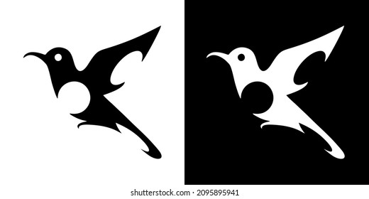 Illustration vector graphic of hummingbird icon. Tribal hummingbird image. Black and white color. Simple flat image