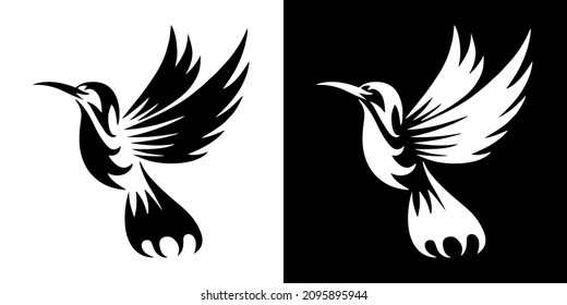 Gráfico vectorial de ilustración del icono del colibrí. Imagen de colibrí tribal. Color blanco y negro. Imagen plana simple