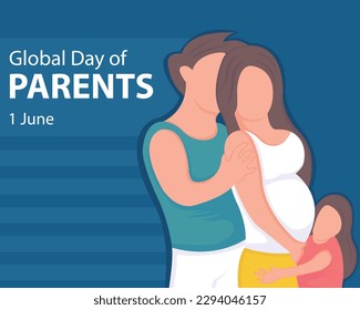 illustration vector graphic of Husband hugs pregnant wife and daughter, perfect for international day, global day of parents, celebrate, greeting card, etc.