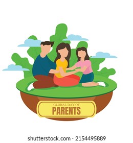 illustration vector graphic of husband and wife with their daughter relaxing in the garden, perfect for global day of parents, celebrate, greeting card, etc.