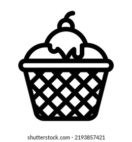 Ilustración vectorial gráfico de helado con cereza sobre la parte superior usando el estilo de contorno sobre un fondo blanco. Adecuado para restaurantes, aplicaciones de comida, proyectos de sitios web y más.