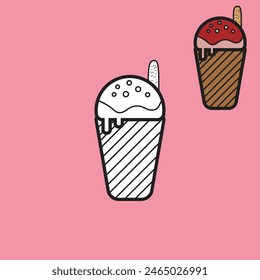 Illustration vector graphic of ice cream cup in line art style, for childern's coloring book