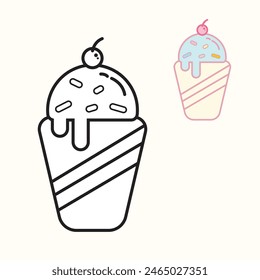 Illustration Vektorgrafik Grafik von Ice Cream Line Art, Vektorillustration verfügt über eine reizvolle Anordnung von bunten Eisschaufeln. Jede Kugel ist akribisch gefertigt, passend zum Malbuch.