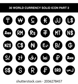 Illustration vector graphic icon of 30 World Currency Icon Set Part 2. Solid Style Icon. Vector illustration isolated on white background. Perfect for website or application design.