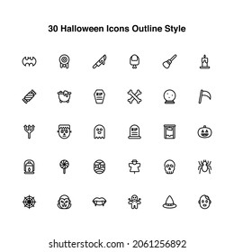 Illustration vector graphic icon of 30 Halloween Icon. Outline Style Icon. Halloween Themed Icon. Vector illustration isolated on white background. Perfect for website or application design.