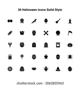 Illustration vector graphic icon of 30 Halloween Icon. Solid Style Icon. Halloween Themed Icon. Vector illustration isolated on white background. Perfect for website or application design.
