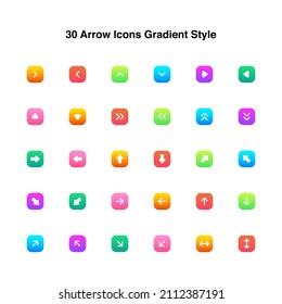 Illustration vector graphic icon of 30 Arrow Icons Gradient Style. Gradient Style Icon. Vector illustration isolated on white background. Perfect for website or application design.