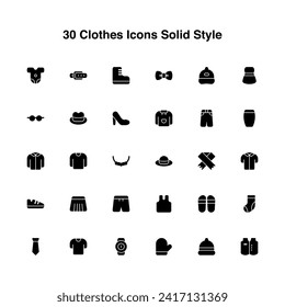 Illustration vector graphic icon of 30 Clothes Icons Set. Solid Style Icon. Vector illustration isolated on white background. Perfect for website or application design.
