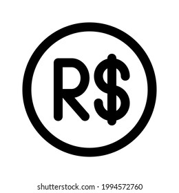 Illustration vector graphic icon of Brazil Real currency. Line style icon. Vector illustration isolated on white background. Perfect for website or application design.