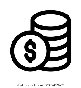 Icono gráfico vectorial de ilustración del icono de pila de monedas. Icono de estilo de línea. Ilustración vectorial aislada en fondo blanco. Perfecto para el diseño de sitios web o aplicaciones.