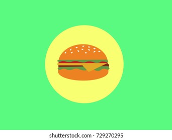 Illustration vector; graphic icon of hamburger with ingredient of bread, meat, lettuce, tomato, and cheese