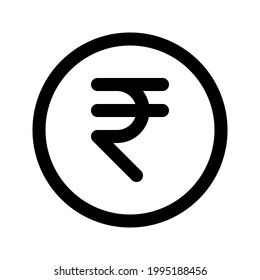 Icono gráfico vector de ilustración de la moneda de la rupia de la India. Icono de estilo de línea. Ilustración vectorial aislada en fondo blanco. Perfecto para el diseño de sitios web o aplicaciones.
