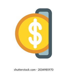 Icono gráfico vectorial de ilustración de Insertar moneda. Icono de estilo de línea relleno. Ilustración vectorial aislada en fondo blanco. Perfecto para el diseño de sitios web o aplicaciones.