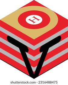 Icono gráfico vectorial de ilustración de la letra V en construcción con helipad
