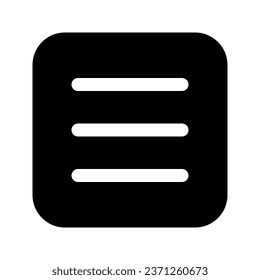 Icono gráfico vectorial de ilustración de Menu. Icono de estilo sólido. Icono de tema multimedia. Ilustración vectorial aislada en fondo blanco. Perfecto para el diseño de sitios web o aplicaciones.