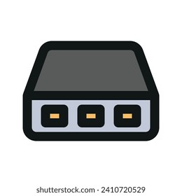 Illustration, Vektorgrafik-Symbol von Network Switch. Filled Line Style Icon. Symbol für Computer und Gerät Vektorgrafik einzeln auf weißem Hintergrund. Perfekt für Website- oder Anwendungsdesign