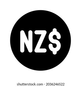 Illustration vector graphic icon of New Zealand Dollar currency. Solid Style Icon. Vector illustration isolated on white background. Perfect for website or application design.