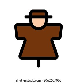 Illustration vector graphic icon of Scarecrow. Filled Line Style Icon. Halloween Themed Icon. Vector illustration isolated on white background. Perfect for website or application design.