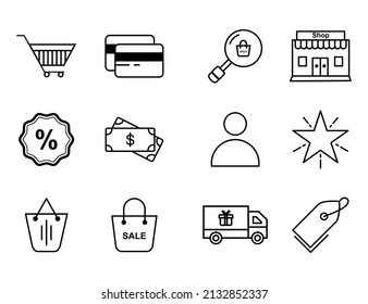illustration vector graphic of icon set shopping, perfect for symbol, template, and illustration with editable, with black and white background outline