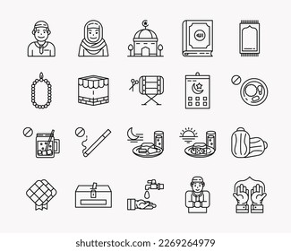 Illustration vector graphic of icon set ramadan. Perfect for element design poster,brochure,banner,etc. 