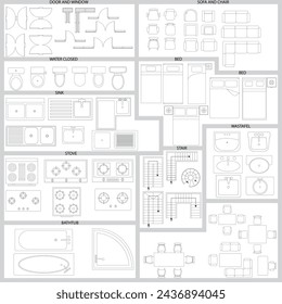 Illustration vector graphic of icon set for floor plan good for suitable for home design, civil works, interior, etc