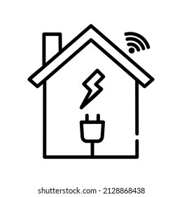 ilustración vectorial gráfico de una casa amigable con la tecnología de íconos, perfecta como casa de ensueño, puede ahorrar costes de electricidad para ser más eficiente y puede controlar la casa remotamente