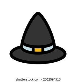 Illustration vector graphic icon of Witch Hat. Filled Line Style Icon. Halloween Themed Icon. Vector illustration isolated on white background. Perfect for website or application design.