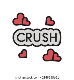 Illustration vector graphic of icon writing "crush" with love on the side, icon writing "crush" with love on the side