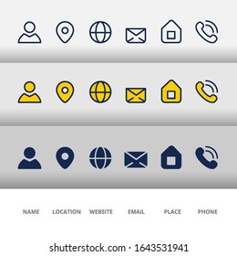 Illustration vector graphic Icons collection for business cards. Can be used for business cards, infographic elements, websites, etc.