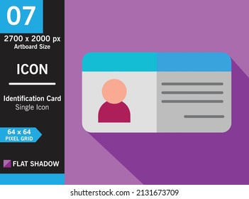 Illustration vector graphic of Identification Card icon with flat design, colored icon illustration, flat shadow with purple color background, single icon. EPS10 format file