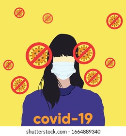 Illustration vector graphic of image beauty woman wearing surgical mask to prevent Coronavirus and diseases. coronaviruses vector illustration, virus originate in Wuhan China. flat design.
