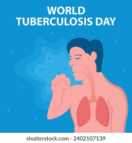 Vektorgrafik des Bildes der inneren Organe in der Lunge eines hustenden Menschen an Tuberkulose, perfekt für den internationalen Tag, Welt-Tuberkulose-Tag, Feiern, Grußkarte.

