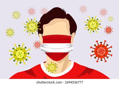 Illustration vector graphic of image man wearing Austria flags surgical mask to prevent Covid-19 and diseases. Coronaviruses vector illustration.