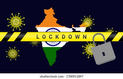 Illustration vector graphic of india Lockdown. Illustration of lockdown tape and padlock. Coronavirus outbreak. Prohibited from leaving the india country. vector illustration EPS10. covid-19.
