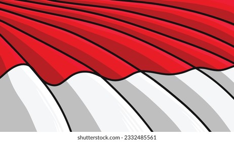 Illustration vector graphic of the Indonesian flag in red and white colors that looks folded and fluttering. Perfect for design backgrounds