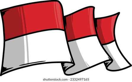 Illustration vector graphic of the Indonesian flag in red and white colors that looks folded and fluttering. great for design elements, symbols, design assets, and more